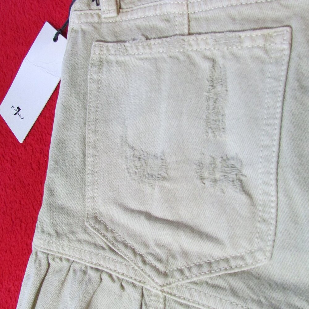 7 for all Mankind x Cara Delevingne Denim Distressed Mini Skirt - Soft Olive - Picture 6 of 8
